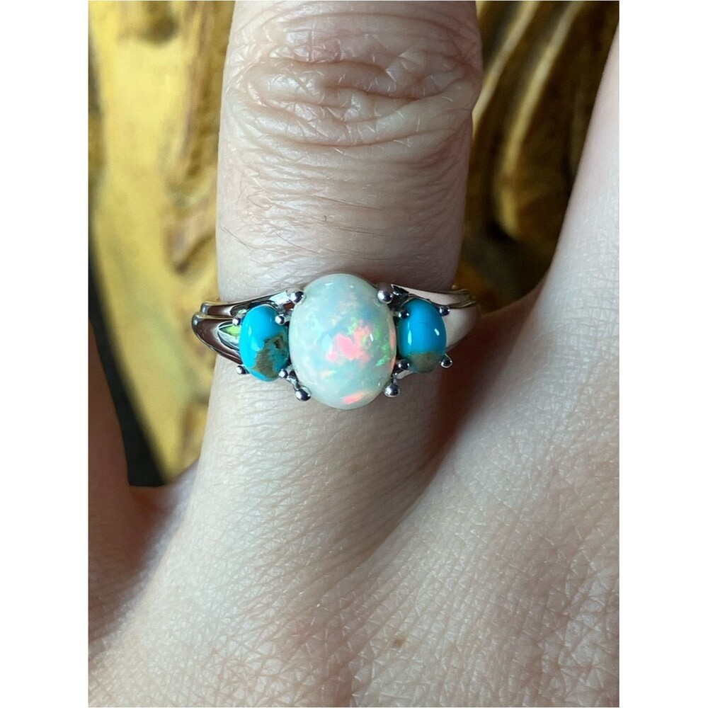 Ethiopian Opal Kingman Turquoise Sterling Silver Ring Size 5.75